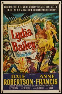 3h577 LYDIA BAILEY 1sh '52 Dale Robertson & Anne Francis dance to the beat of voodoo drums!