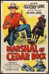 3h602 MARSHAL OF CEDAR ROCK 1sh '53 cool art of cowboy Allan 'Rocky' Lane & his horse Black Jack!
