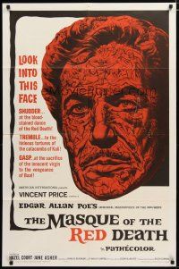 3h604 MASQUE OF THE RED DEATH 1sh '64 cool montage art of Vincent Price by Reynold Brown!