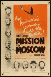 3h622 MISSION TO MOSCOW 1sh '43 Walter Huston, one American's journey into the truth!