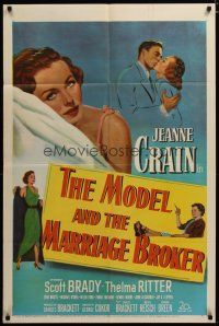 3h624 MODEL & THE MARRIAGE BROKER 1sh '51 Scott Brady kisses Jeanne Crain, smoking Thelma Ritter!