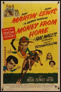 3h628 MONEY FROM HOME 1sh '54 wacky art of Dean Martin & horse jockey Jerry Lewis!
