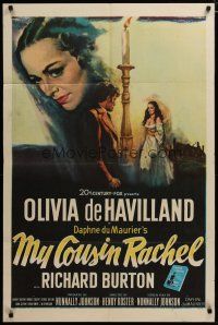 3h645 MY COUSIN RACHEL 1sh '53 art of pretty Olivia de Havilland & Richard Burton!