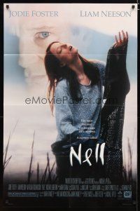 3h657 NELL style A DS 1sh '94 close-up of pretty Jodie Foster, Liam Neeson, Michael Apted directed!
