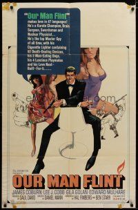 3h680 OUR MAN FLINT 1sh '66 Bob Peak art of James Coburn, sexy James Bond spy spoof!