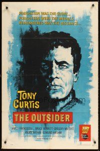 3h682 OUTSIDER int'l 1sh '62 great close up art of Tony Curtis as Ira Hayes of Iwo Jima fame!