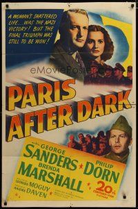 3h687 PARIS AFTER DARK 1sh '43 George Sanders, Brenda Marshall & Philip Dorn in WWII France!
