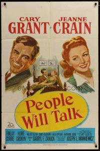 3h696 PEOPLE WILL TALK 1sh '51 Cary Grant loves pretty Jeanne Crain!
