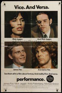 3h697 PERFORMANCE 1sh '70 directed by Nicolas Roeg, Mick Jagger & James Fox trading roles!