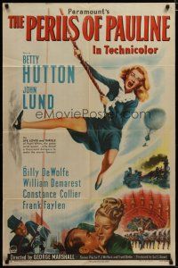 3h698 PERILS OF PAULINE style A 1sh '47 wacky art of Betty Hutton as silent screen heroine!