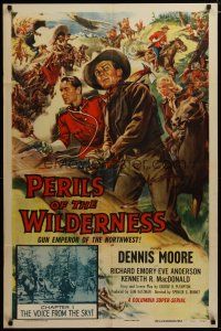 3h699 PERILS OF THE WILDERNESS chapter 1 1sh '55 Gordon Bennet serial, The Voice from the Sky!