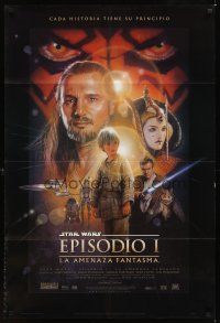3h702 PHANTOM MENACE Spanish/U.S. style B DS 1sh '99 George Lucas, Star Wars Episode I, Drew Struzan!