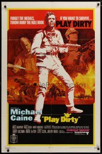 3h709 PLAY DIRTY 1sh '69 cool art of WWII soldier Michael Caine with machine gun!
