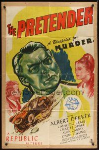3h718 PRETENDER 1sh '47 Albert Dekker, cool film noir art, a blueprint for MURDER!