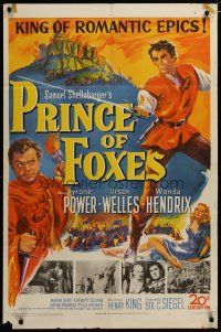3h723 PRINCE OF FOXES 1sh '49 Orson Welles, Tyrone Power w/sword protects pretty Wanda Hendrix!