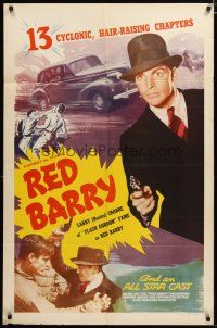 3h734 RED BARRY 1sh R48 cool image of detective Buster Crabbe with gun, Universal serial!