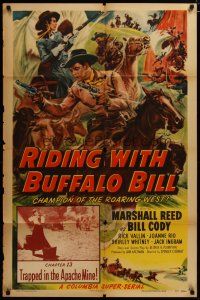 3h744 RIDING WITH BUFFALO BILL chapter 13 1sh '54 cool cowboy seral, Trapped in the Apache Mine!