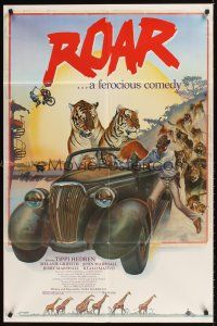 3h746 ROAR 1sh '81 cool Hopkins comedy jungle art of tigers, lions, giraffes and elephants!