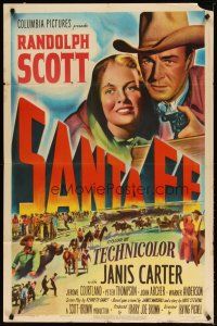 3h754 SANTA FE 1sh '51 art of cowboy Randolph Scott in New Mexico, directed by Irving Pichel