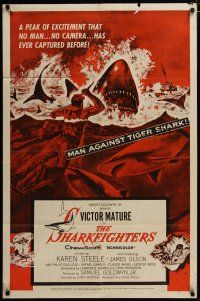 3h773 SHARKFIGHTERS 1sh '56 Victor Mature, one knife against a thousand knifed teeth!