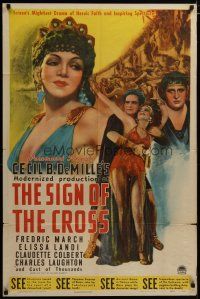 3h779 SIGN OF THE CROSS style A 1sh R44 Cecil B. DeMille, Fredric March, Elissa Landi!