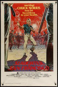 3h785 SLAUGHTER IN SAN FRANCISCO 1sh '81 Wei Lo, awesome artwork of surrounded Chuck Norris!