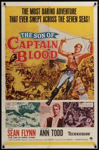 3h802 SON OF CAPTAIN BLOOD 1sh '62 full-length artwork of barechested pirate Sean Flynn!