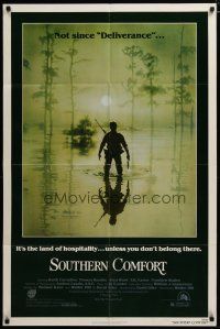 3h809 SOUTHERN COMFORT 1sh '81 Walter Hill, Keith Carradine, cool image of hunter in swamp!
