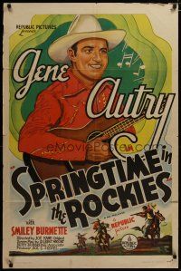 3h816 SPRINGTIME IN THE ROCKIES 1sh R40s smiling close up art of Gene Autry playing guitar!