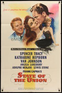 3h821 STATE OF THE UNION 1sh '48 Capra, art of Spencer Tracy, Kate Hepburn & Angela Lansbury!