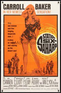 3h822 STATION SIX-SAHARA 1sh '64 super sexy Carroll Baker is alone with five men in the desert!