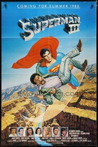 3h841 SUPERMAN III advance 1sh '83 art of Christopher Reeve flying with Richard Pryor by Salk!