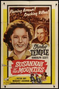 3h845 SUSANNAH OF THE MOUNTIES 1sh R58 Randolph Scott, Margaret Lockwood, aging Shirley Temple!