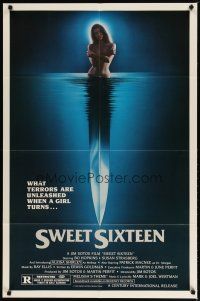 3h853 SWEET SIXTEEN 1sh '82 Bo Hopkins, Susan Strasberg, sexy horror image of knife & nude girl!