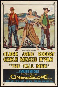3h859 TALL MEN 1sh '55 full-length art of Clark Gable, sexy Jane Russell showing leg & Robert Ryan!