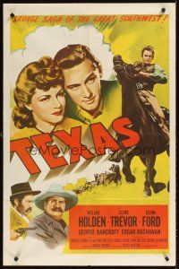 3h868 TEXAS 1sh R57 William Holden, Claire Trevor, Glenn Ford in western action!