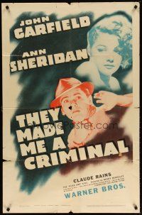 3h876 THEY MADE ME A CRIMINAL 1sh R44 John Garfield is a fugitive hunted by ruthless men!