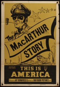 3h880 THIS IS AMERICA: THE MACARTHUR STORY 1sh '51 great art of General w/corncob pipe!