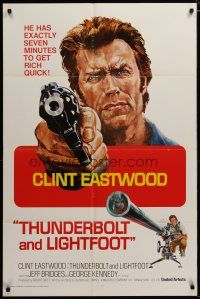 3h891 THUNDERBOLT & LIGHTFOOT int'l 1sh '74 cool artwork of Clint Eastwood, close-up and w/big gun