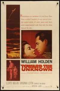 3h897 TOWARD THE UNKNOWN 1sh '56 William Holden & Virginia Leith in sci-fi space travel!