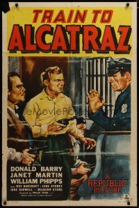 3h900 TRAIN TO ALCATRAZ 1sh '48 artwork of Don Red Barry pointing gun at prison guard!