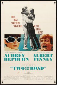 3h907 TWO FOR THE ROAD 1sh '67 Audrey Hepburn & Albert Finney embrace, directed by Stanley Donen!