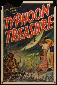 3h914 TYPHOON TREASURE 1sh '39 Australian adventure, artwork of shark & diver!