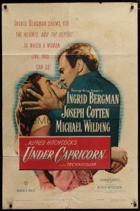 3h918 UNDER CAPRICORN 1sh '49 Alfred Hitchcock, romantic art of Ingrid Bergman & Joseph Cotten!