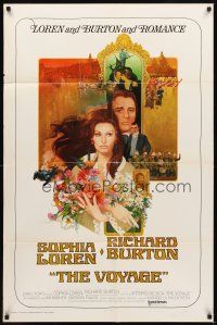 3h929 VOYAGE int'l 1sh '74 Vittorio De Sica, Peak art of sexy Sophia Loren & Richard Burton!