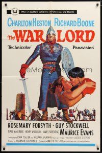 3h938 WAR LORD 1sh '65 art of Charlton Heston all decked out in armor with sword!