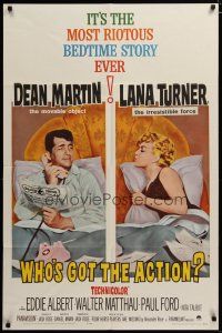 3h957 WHO'S GOT THE ACTION 1sh '62 Daniel Mann directed, Dean Martin & irresistible Lana Turner!