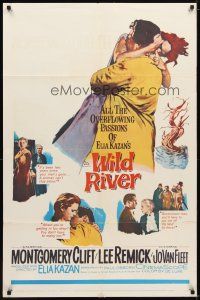 3h964 WILD RIVER 1sh '60 directed by Elia Kazan, Montgomery Clift embraces Lee Remick!