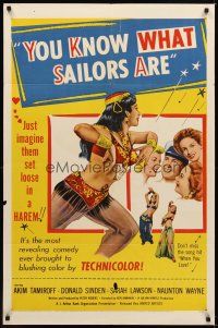 3h984 YOU KNOW WHAT SAILORS ARE 1sh '54 sexy English harem girls, Akim Tamiroff!