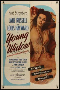 3h992 YOUNG WIDOW 1sh '46 art of world's most exciting sexy brunette Jane Russell!